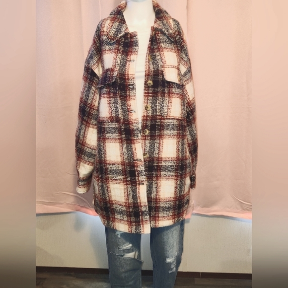 NWT- Plaid Woven Long Shacket - Picture 2 of 6